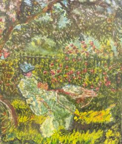 Beautiful French Impressionist Oil Lady Reading in Flower Garden