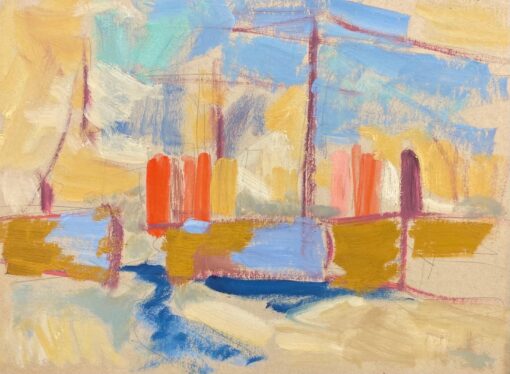 1900-1999 German Modernist Oil Painting Beautiful Harbour Colors