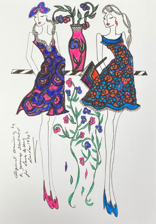 Original Fashion Design Illustration Watercolor Painting Laura Ashley Designer
