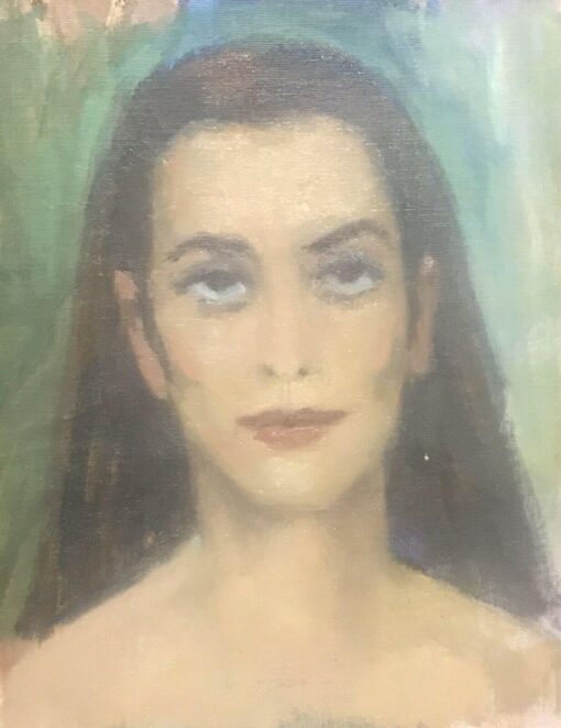 AKOS BIRO (HUNGARIAN 1911-2002) EXPRESSIONIST OIL PORTRAIT OF A LADY BROWN HAIR