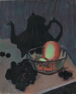 1950's French Modernist Signed Oil - Colorful Fruit against dark background
