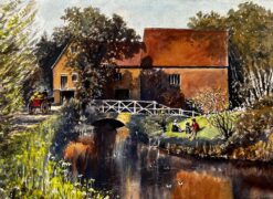 Autumnal River Bridge Landscape Refelection By The Mill Pond
