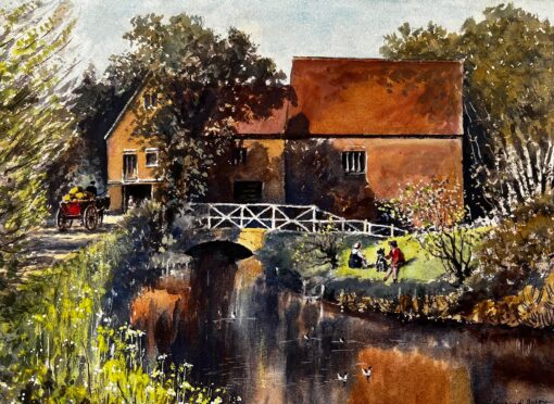 Autumnal River Bridge Landscape Refelection By The Mill Pond