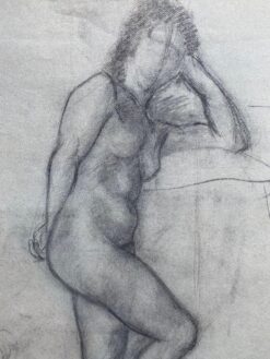 Mid 1900-1999 French Charcoal Drawing - Portrait of a Standing Nude Women