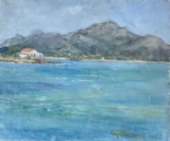 Vintage British Impressionist Oil Painting Tiny House on Coastal Seascape