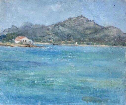 Vintage British Impressionist Oil Painting Tiny House on Coastal Seascape