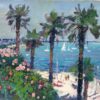 Fine French Impressionist Signed Oil Figures on Mediterranean Beach Boats at Sea