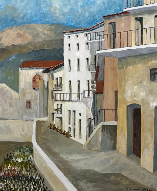 1950's Big Modernist/ Cubist Painting - Terraced French Apartments