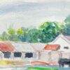 Colourful Abstract, French Expressionist Original Painting Farm Buildings