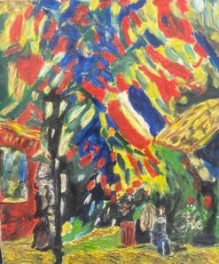 Colorful French Fauvist 1900-1999 Oil Painting on Canvas, Figures in Street