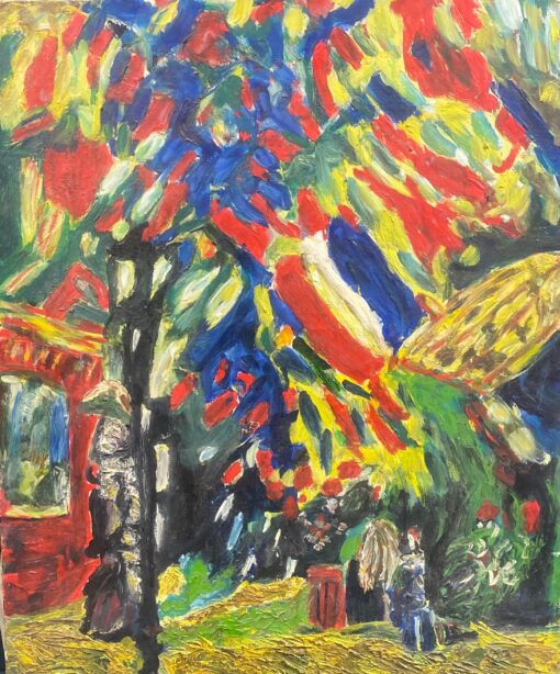 Colorful French Fauvist 1900-1999 Oil Painting on Canvas, Figures in Street