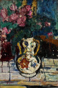 1960's French Post Impressionist Signed Oil Flowers in a Vase Very Thick Oil