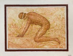 1950's French Modernist Painting signed, Nude Figure in Landscape