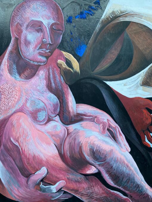 HUGE ORIGINAL 1970'S FRENCH ABSTRACT MODERNIST PAINTING - SURREALIST NUDE