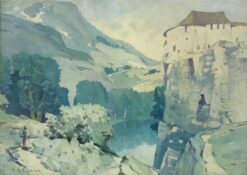 Antique British Impressionist Signed Oil Painting, Figure Walking Continental LS