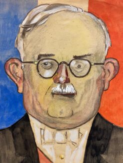 1960's French Portrait Wise Man In Front Of French Flag Caricature