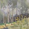 1900's English Impressionist Watercolor Painting Spring Field