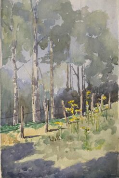 1900's English Impressionist Watercolor Painting Spring Field