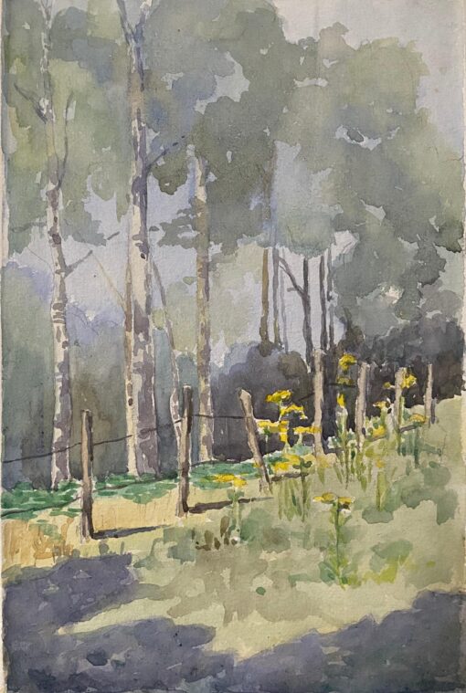1900's English Impressionist Watercolor Painting Spring Field