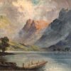 Loch Lomond, View of the Jetty, Antique Scottish Oil Painting Sunset, Signed