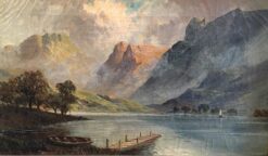 Loch Lomond, View of the Jetty, Antique Scottish Oil Painting Sunset, Signed