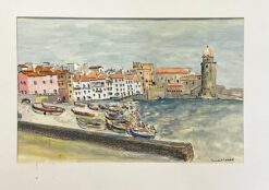 1950's Modernist/ Cubist Painting - The Boats By The Harbour
