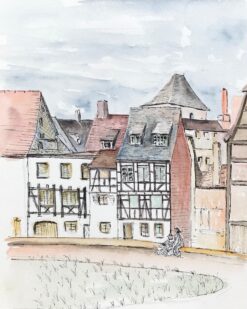 1950's Modernist/ Cubist Painting - The Couple Admiring The French Town