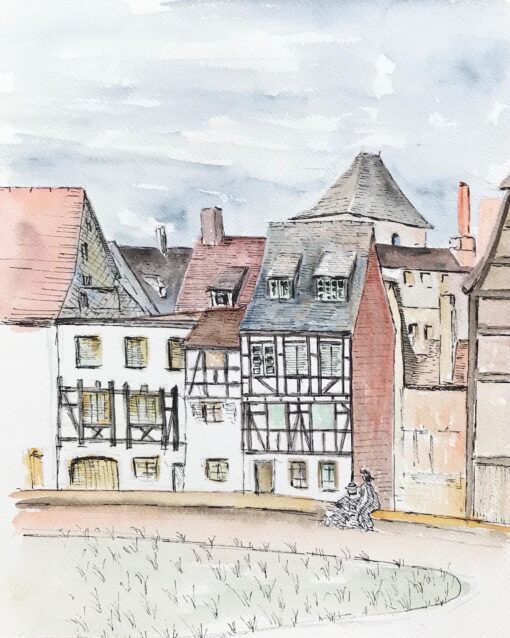 1950's Modernist/ Cubist Painting - The Couple Admiring The French Town