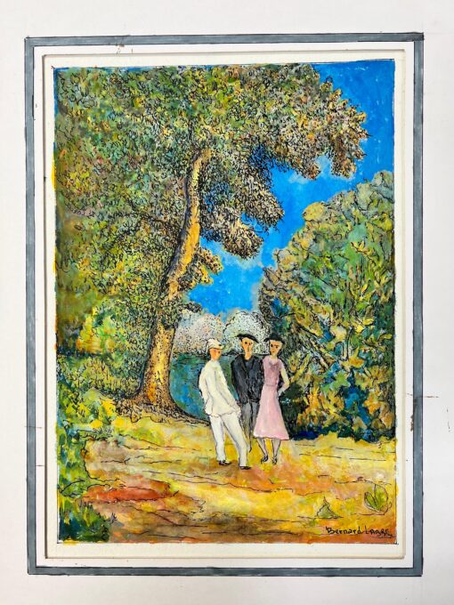 1950's Modernist/ Cubist Painting - Three Mischievous Figures In The Forest