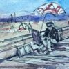 ARTIST AT EASEL PAINTING ON THE BEACH - FRENCH IMPRESSIONIST WATERCOLOR
