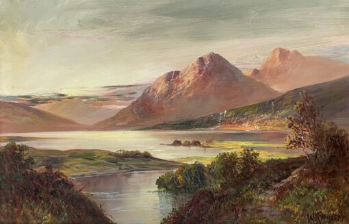Antique Scottish Highlands Signed Oil Painting Loch Tay Perthshire
