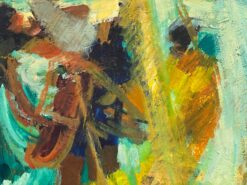 1960's French Expressionist Abstract Painting Blur of Orange Green & Brown Color