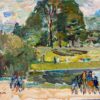 Walk In The Park French Impressionist Landscape, Signed Oil Painting