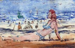 FRENCH IMPRESSIONIST WATERCOLOUR - LADY IN BIKINI SUNBATHING