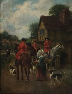Fine Victorian Signed Oil Huntsman & Hounds taking Refreshments Village Tavern