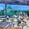 FRENCH IMPRESSIONIST VIBRANT WATERCOLOUR - FIGURES CHATTING