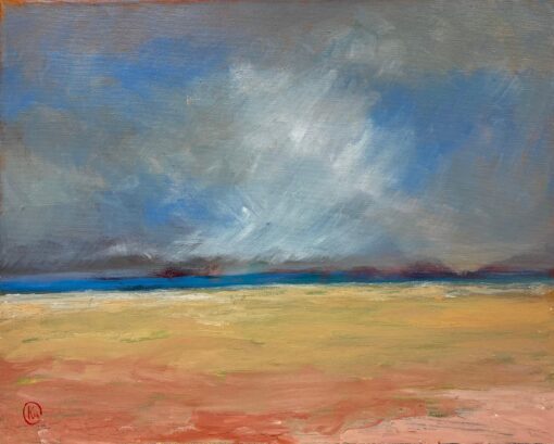 Windswept Beach Scene Blustery Skies Contemporary Modern British Painting
