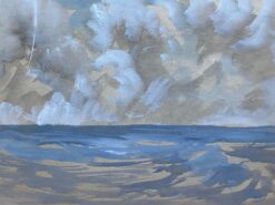 Mid 20th C. Irish Artist Watercolor Painting of Blue Sky Stormy Seascape