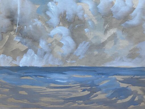 Mid 20th C. Irish Artist Watercolor Painting of Blue Sky Stormy Seascape