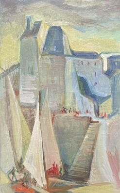 RAYMOND HEUDEBERT (1894-1991) SIGNED FAUVIST OIL - BOATS IN HONFLEUR HARBOUR