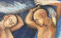 CLAUDE LAGOUCHE (1943-2020) 1970'S LARGE SURREALIST OIL - FIGURES & BIRD
