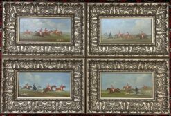 SET OF 4 ORIGINAL BRITISH OIL PAINTINGS - HUNTING SCENES - OILS ON PANEL FRAMED