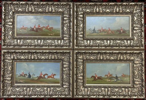 SET OF 4 ORIGINAL BRITISH OIL PAINTINGS - HUNTING SCENES - OILS ON PANEL FRAMED
