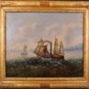 Fine 1800-1899 French Oil Painting - Paddle Steamer Ship Choppy Waters