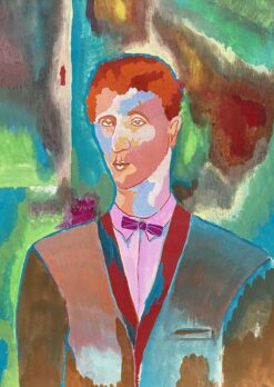 COLORFUL 1900-1999 FRENCH MODERNIST PAINTING - MALE PORTRAIT BOW TIE CARDIGAN