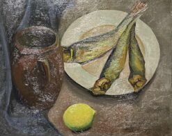 MID 1900-1999 FRENCH MODERNIST STILL LIFE - FISH LEMON KITCHEN TABLE