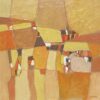 LARGE FRENCH CONTEMPORARY ABSTRACT CUBIST PAINTING - R. LEROY - OCHRE COLORS