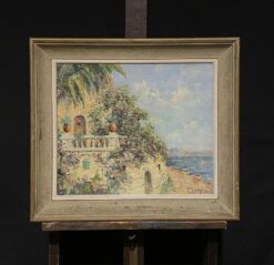 Mid 1900-1999 French Signed Post-Impressionist Oil, South of France Villa Sea