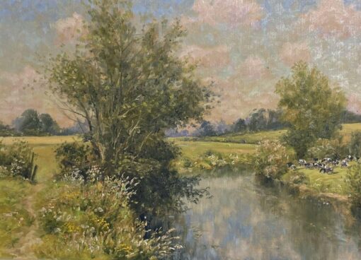 Summer Cloud Reflections On The River Original 1900-1999 British Oil Painting