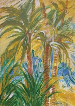 Large French Surrealist Fantasy Oil Painting Palm Trees